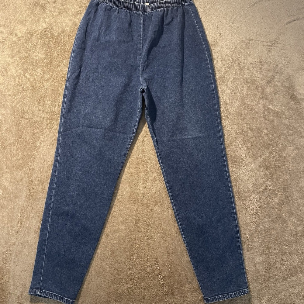 Vintage St Johns Bay Pants Womens 1X Blue Denim Pull On Stretch Ankle High Rise